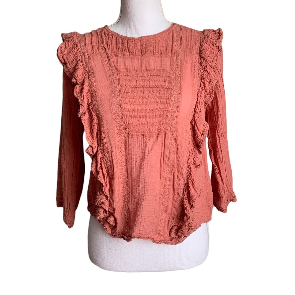 Free People Women’s Boho Ruffle Crochet Lace Insert Key hole Size Large